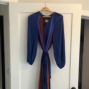 Maeve Elegant Blue and Brown Long Sleeve Dress
